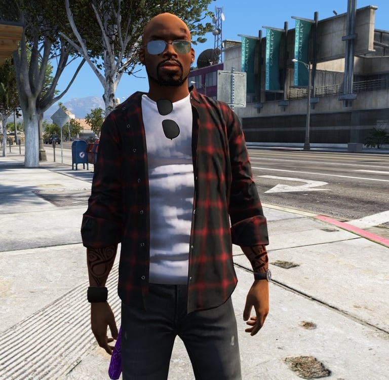 Black neighborhood ped wearing a plaid shirt – GTA5