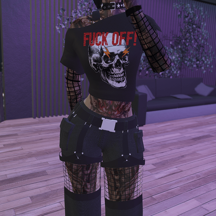 a woman in a black shirt and black pants