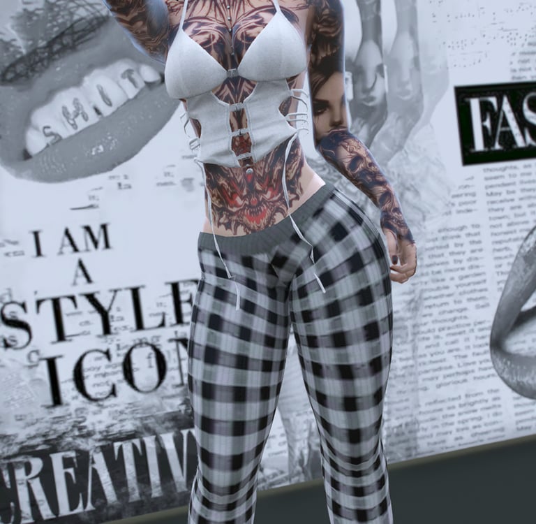 Black and grey plaid long trousers