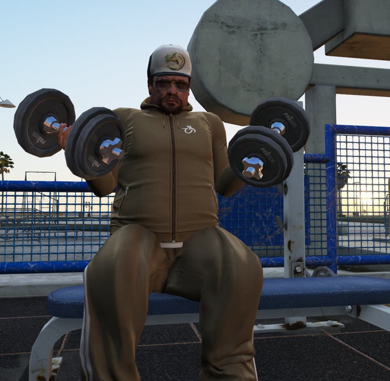 GTA5 character working out in brown athletic gear