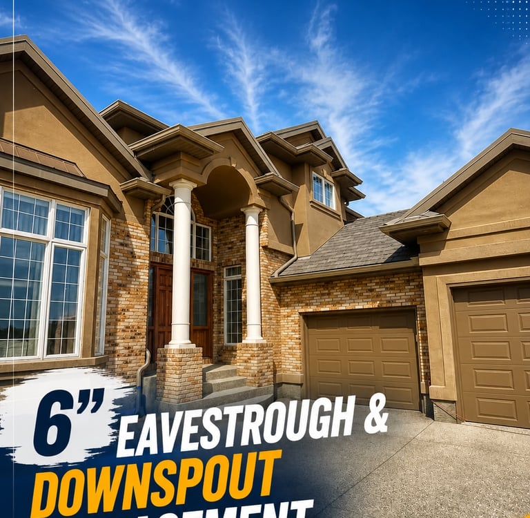 Professional 6-inch seamless eavestrough and downspout replacement completed by EverDrains in Mount Douglas SE Calgary