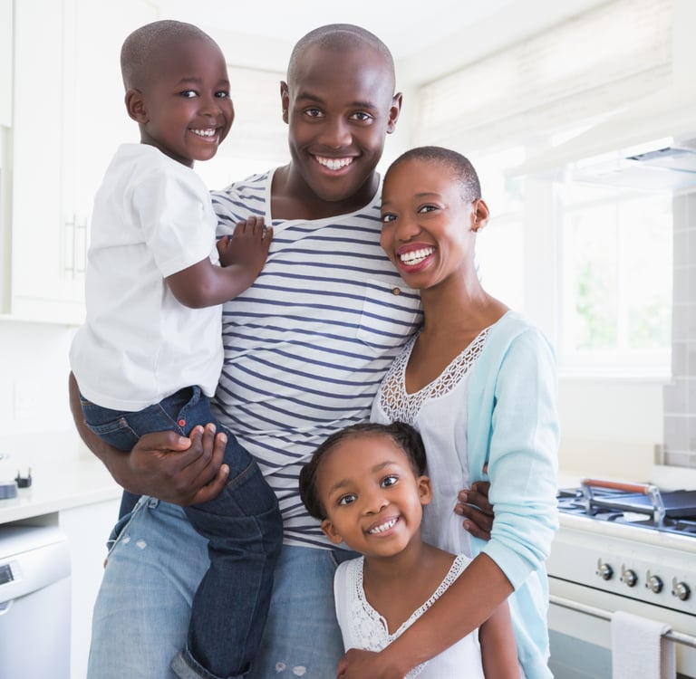 a black family with a school-aged son and daughter