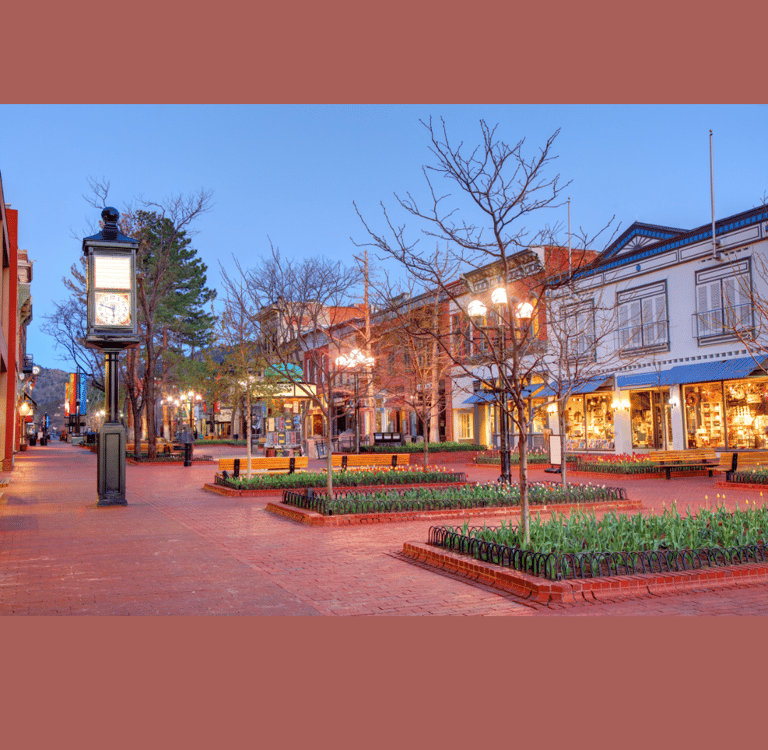Pearl Street Mall in Boulder spring sunset