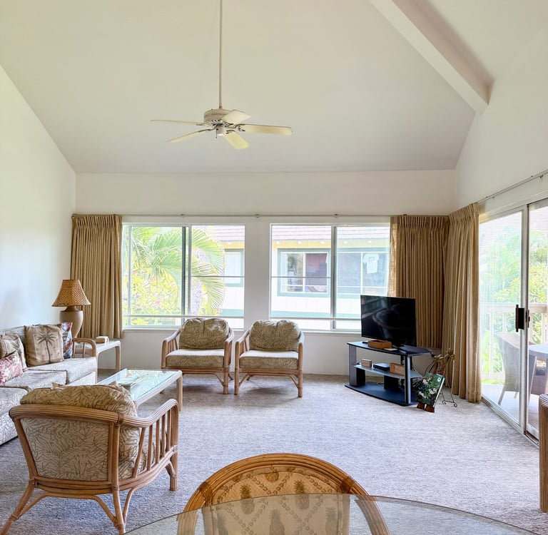 Family friendly living room in this top rated airbnb kauai poipu