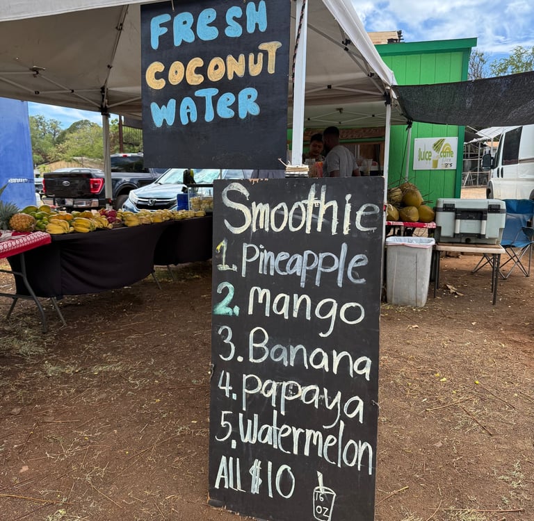smoothies coconut water and fruit stand in kauai Hawaii