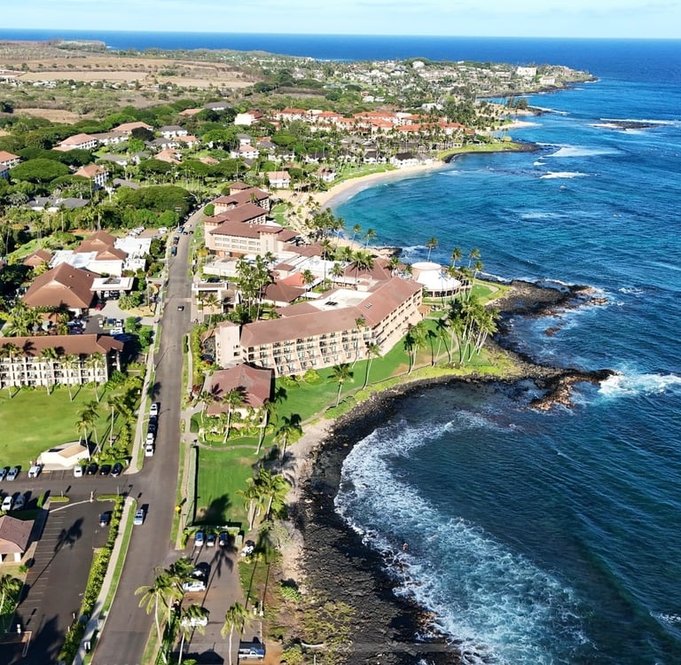 aerial view of poipu beach kauai