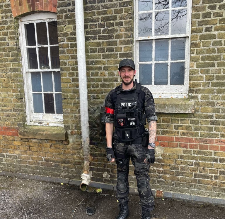 Me ready for a round of airsoft, wearing tactical gear