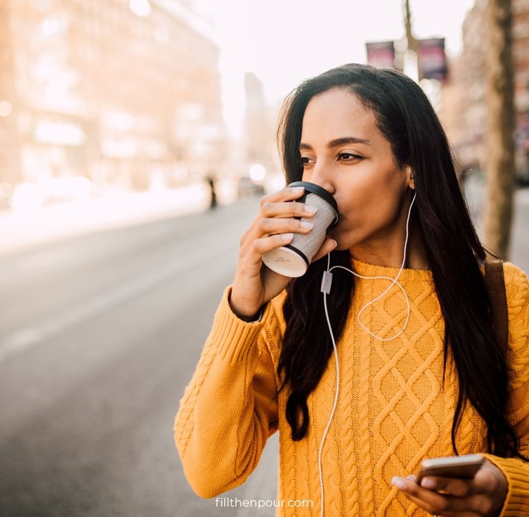 Woman drinking coffee on the go