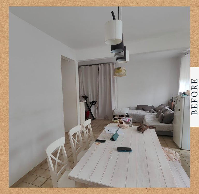 séjour et salle à manger blanche sans décoration