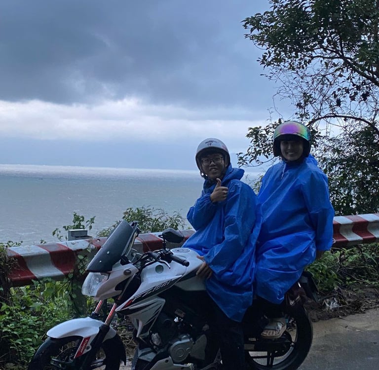 Happy customer experience the rain on Son Tra moutain, Da Nang.