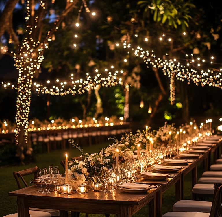 a long table with candles and candles on it