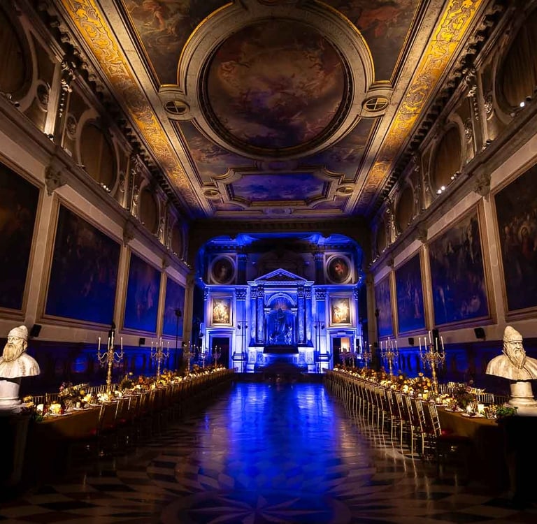 a long table with a bust bust busting a bust of a man