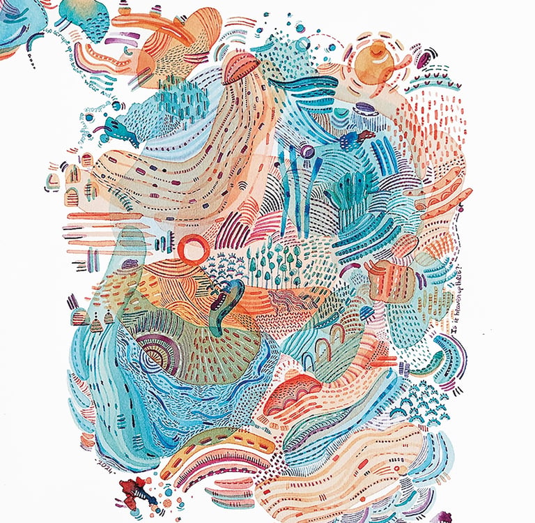 Paysage à l'aquarelle surréaliste Eva Girardeau