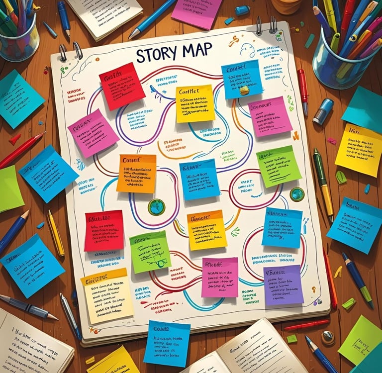 A visual representation of a story map, showcasing various elements and connections.