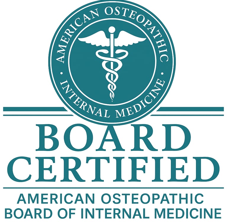 Board certified American Osteopathic Internal Medicine