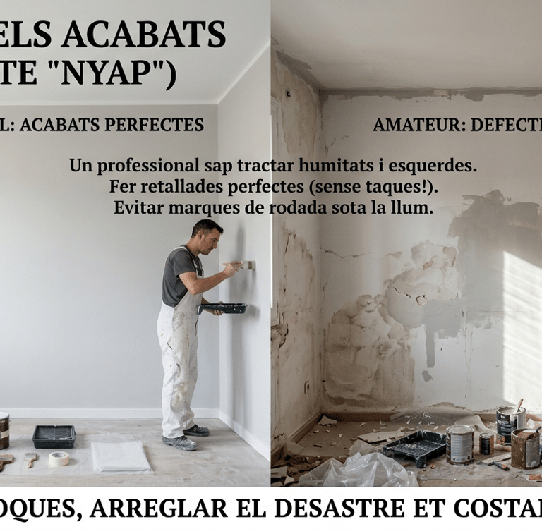 Comparison of professional interior painting versus amateur results showing a neat room and a messy renovation site.