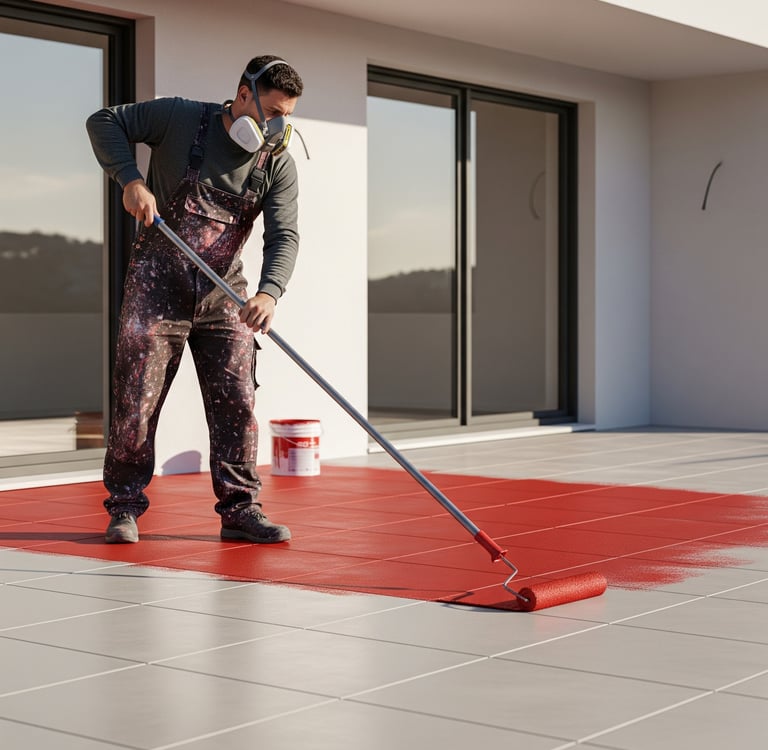 a man is cleaning a red carpet with a broom