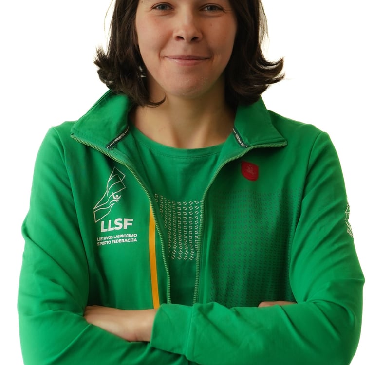 a woman in a green jacket