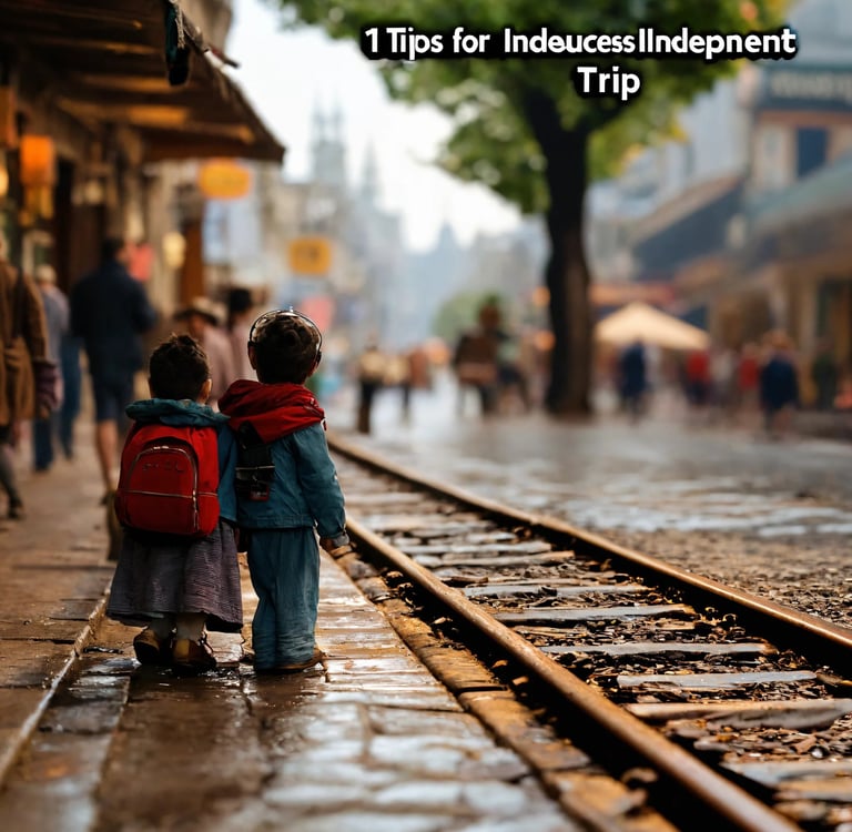 railway 2 kids waiting train.