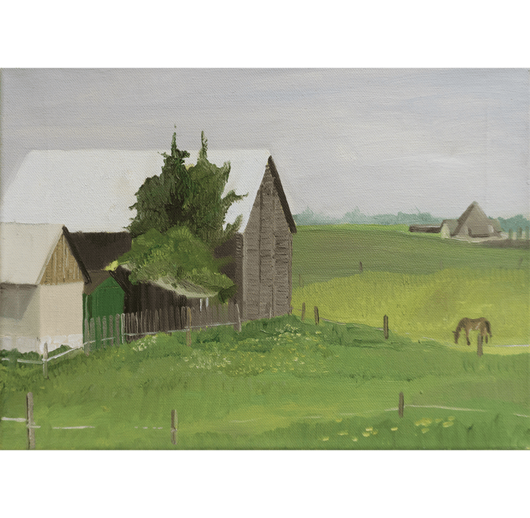BEHIND THE BARN, OIL ON CANVAS, 24,5x25x2cm, 2017