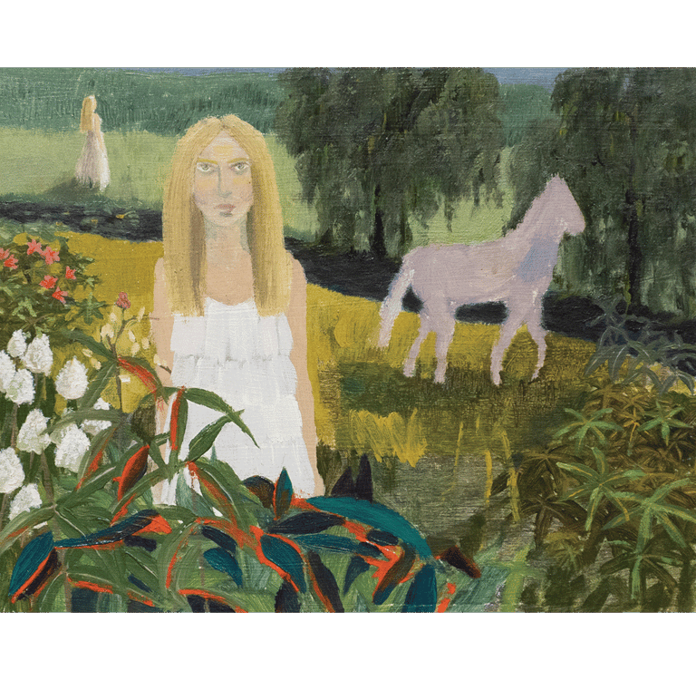 NIGHT GARDEN, OIL AND COLOURED PENCIL ON CARDBOARD, 33x25CM, 2021-2023