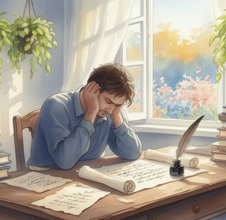Gen AI - a writer struggling at a desk