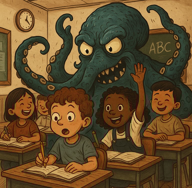 a cartoonish illustration of a monster like creature