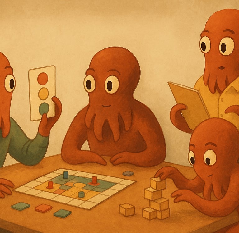 a group of octopuss playing a game of board games