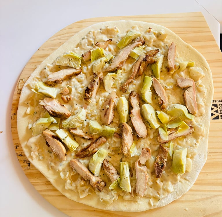 uncooked chicken artichoke pizza without cheese