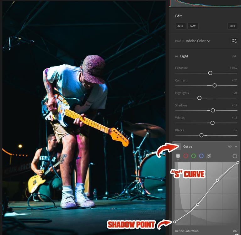 Faded film look using tone curve in Lightroom