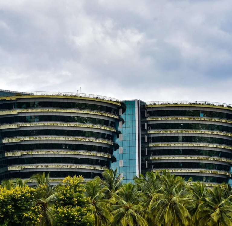Green architecture view of Bearys Global Research Triangle in Bangalore, India.