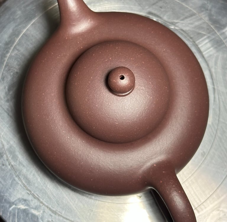 Overhead close-up of a Yixing teapot