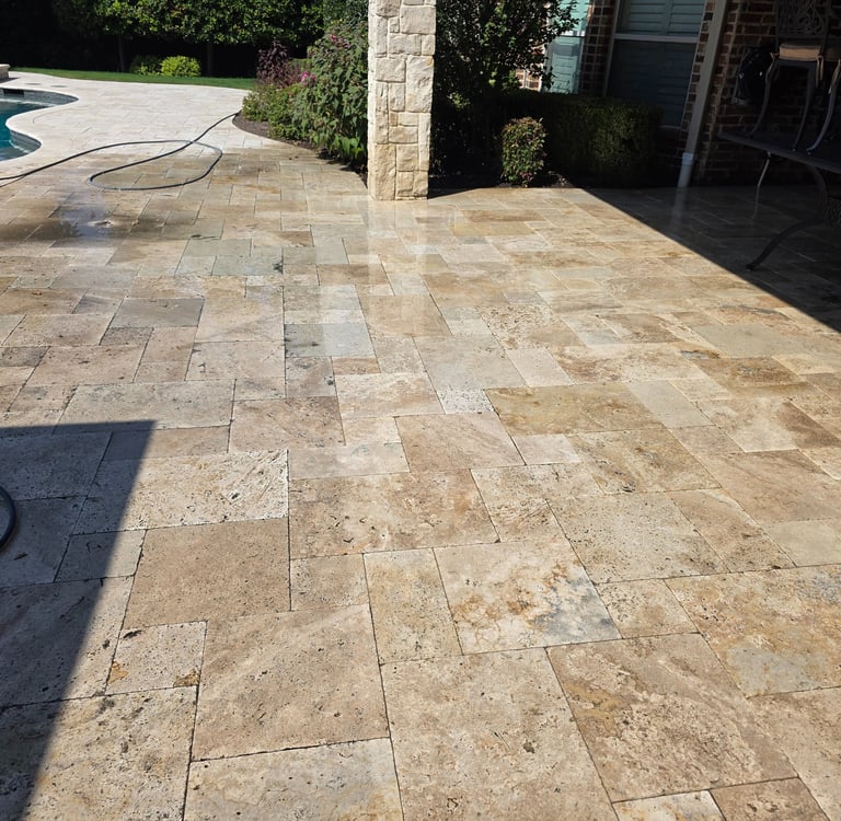 pressure washing a patio