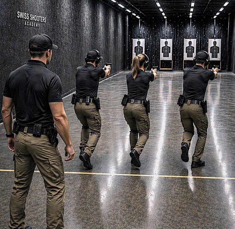 Der Instruktor begleitet ein dynamisches Schiesstraining