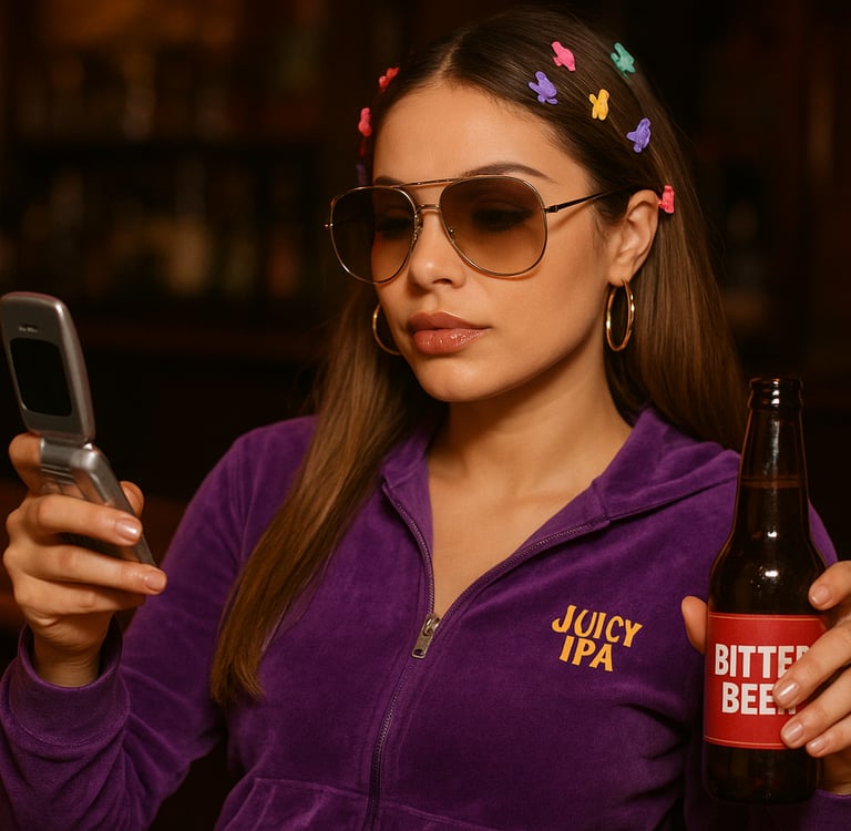 AI generated image of a young woman in a track suit looking at phone