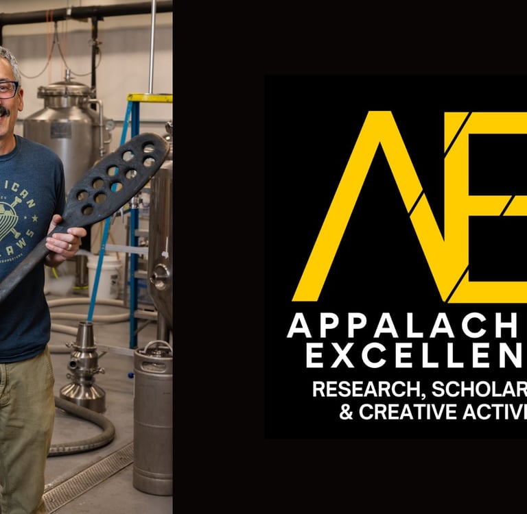 image of dr. bret taubman in a brewery and the appalachian excellence logo