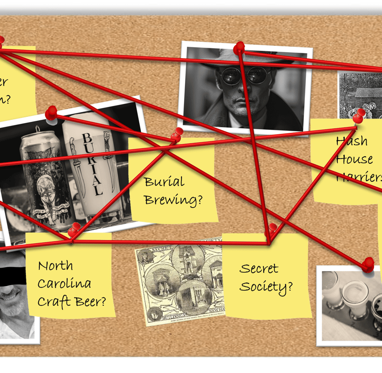Evidence board showing connections at Loew's Beer Den