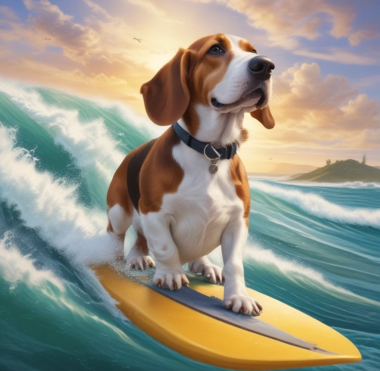 Ai generated image of dog surfing