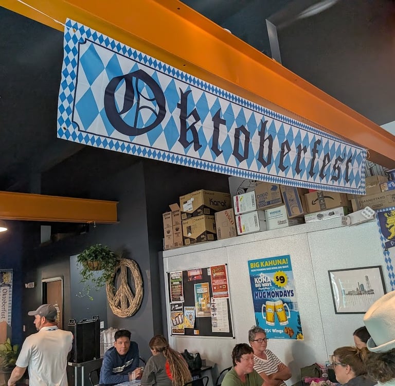oktoberfest sign inside a beer hall