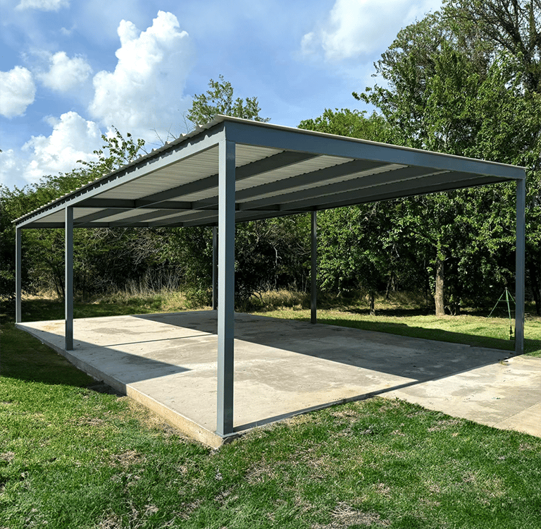 Metal Patio with Roof and Concrete Floor