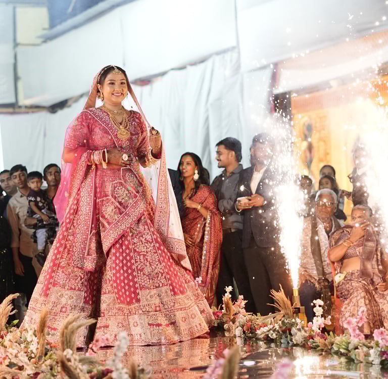 traditional bridal makeup Vadodara, red and gold bridal look, HD bridal makeup, Indian wedding makeu