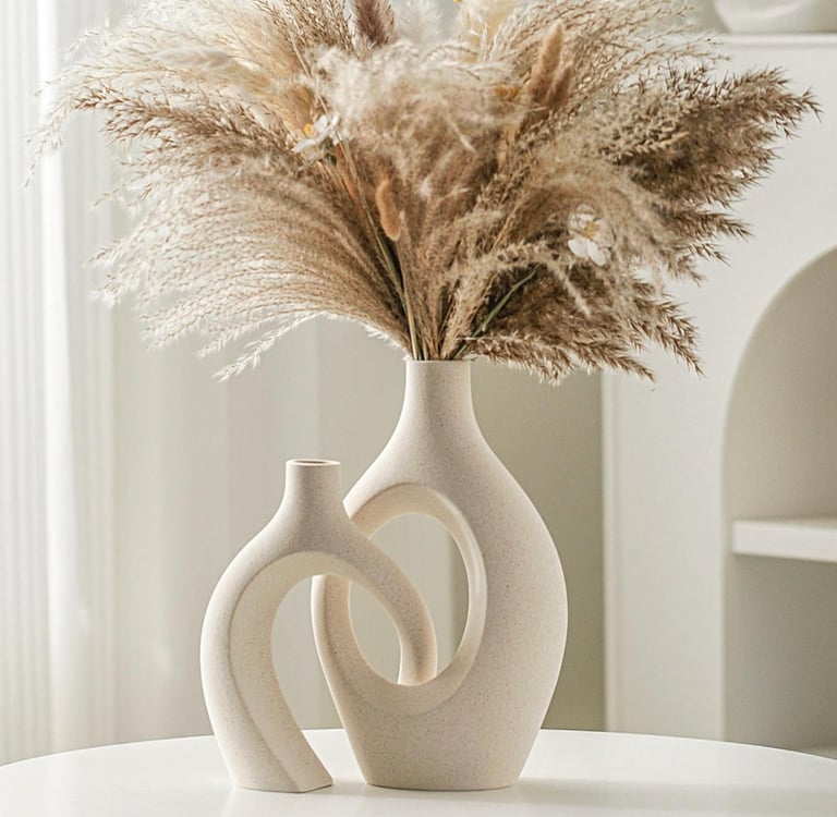 Ceramic Vase Set of 2, Boho ins Style Round Nordic Mid Century Modern Aesthetic Decorative Vase for 