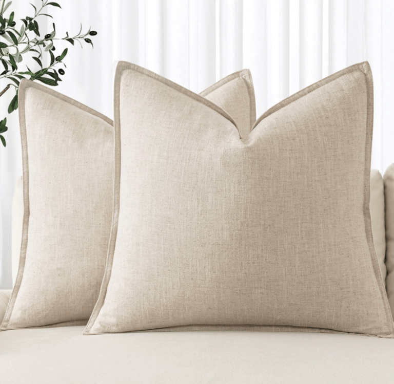 Decorative Linen Euro Sham Pillow Covers 24x24 Natural Beige Boho Farmhouse Neutral Couch Throw Pill