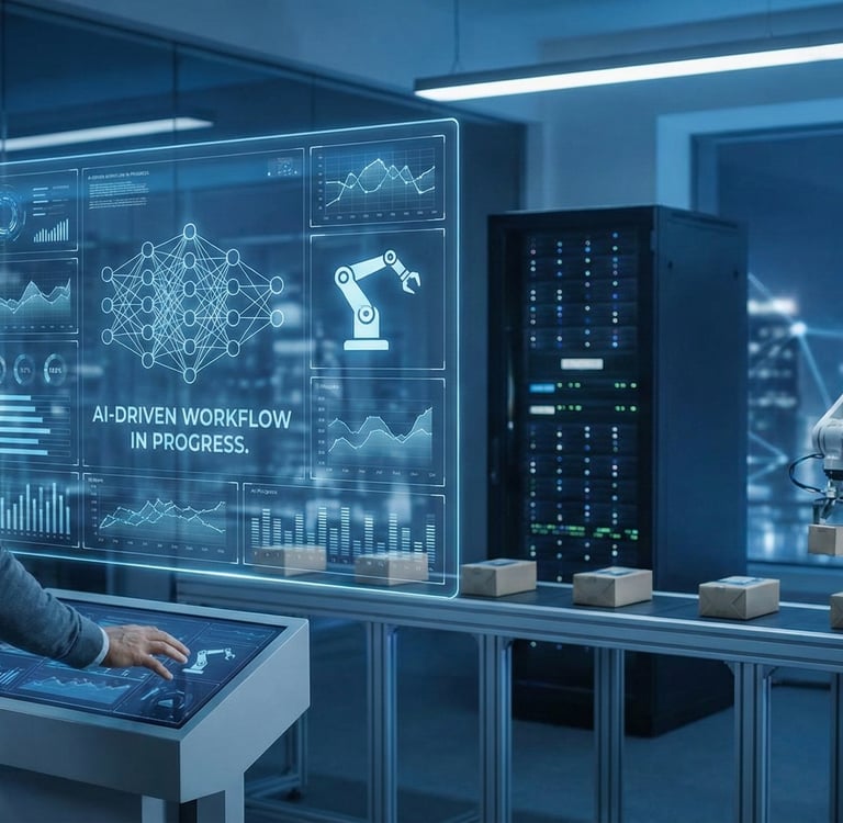 isualization of AI neural networks and automated digital workflows streamlining processes