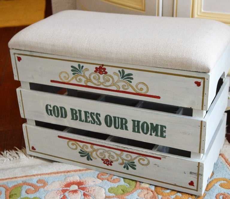 a drink storage wooden box with a God bless our home