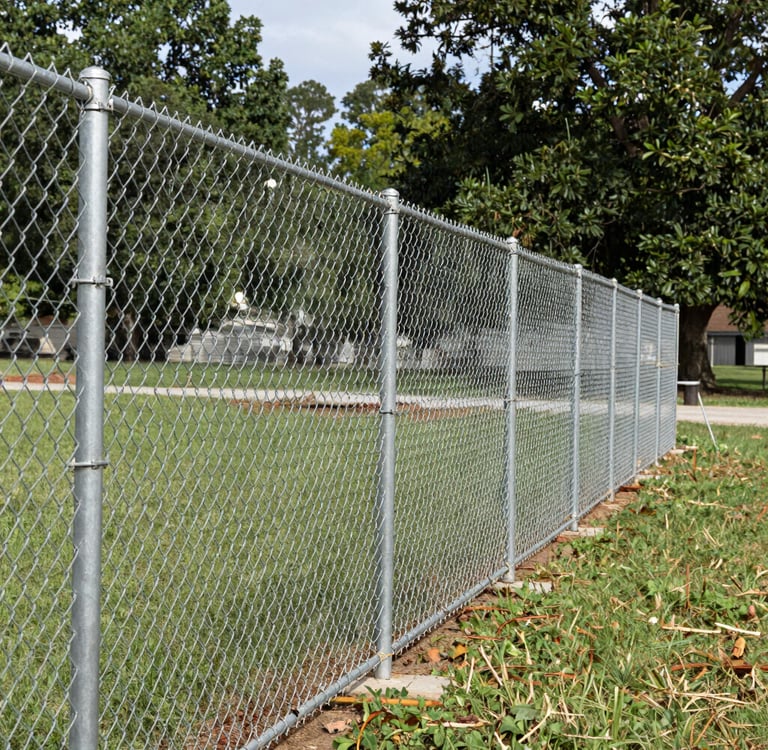 Chain-link fence in front of a bridge