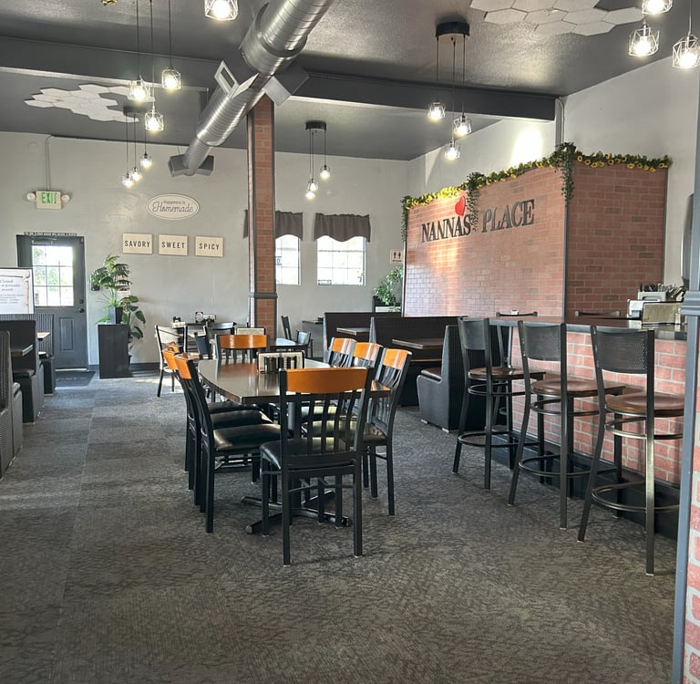 Nanna's Place restaurant interior with a brick wall