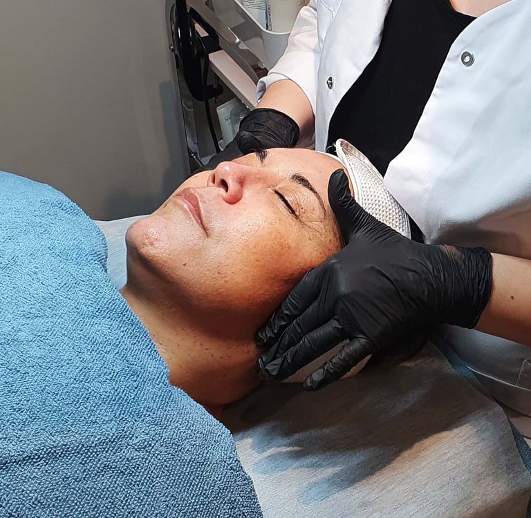 a woman getting a facial lift in a beauty salon with tprx