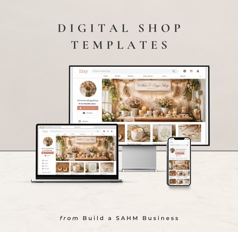Mom entrepreneur scheduling social media posts from home workspace