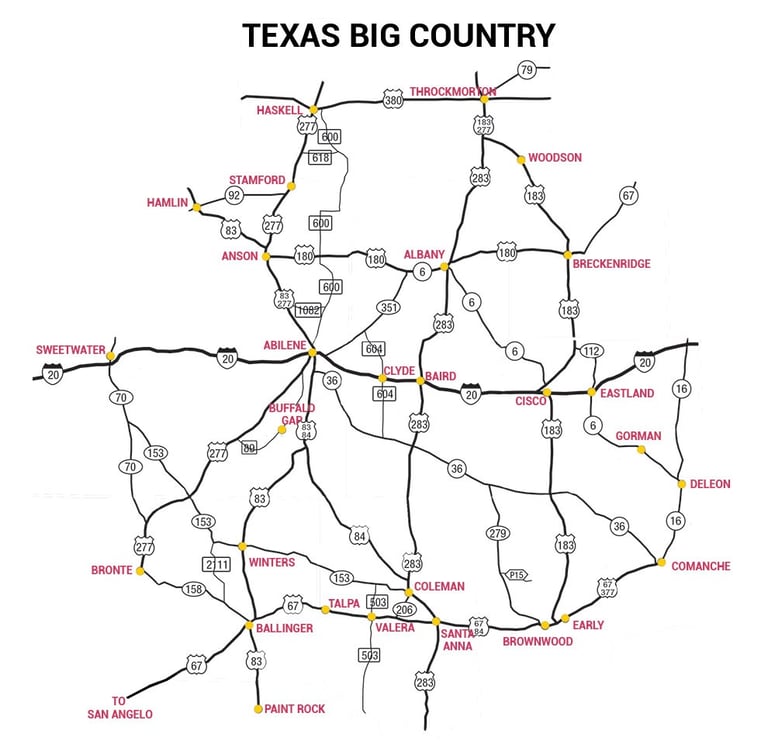 Landing Page Map of the Big Country, TX